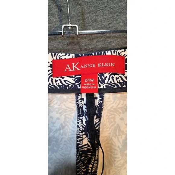 ANNE KLEIN 24W Lion Print Stretch Pants Navy White Business Casual - Picture 3 of 10